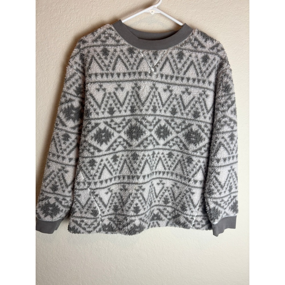 Koolaburra by UGG Grey Geometric Fair Isle Fleece Sweatshirt Womens PM